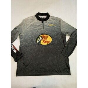 Bass Pro Fishing Jersey Mens 2XL Black Gray 1/4 Zip Johnny Morris Boats Outdoor